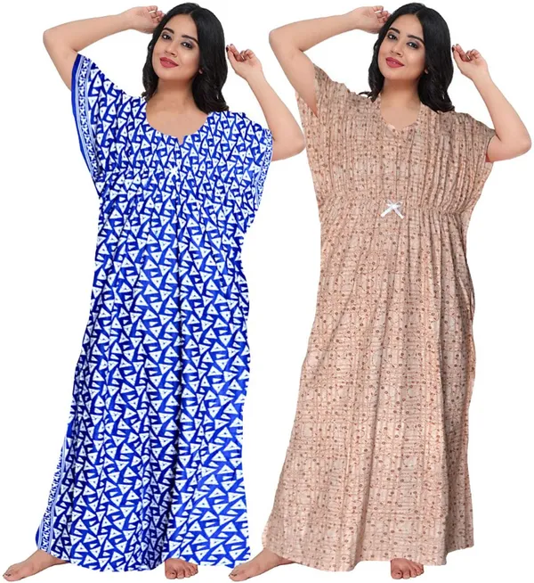 Pack_of_2_Pure_Cotton_Printed_Nighty_For_Women_|_Blue_&_Grey