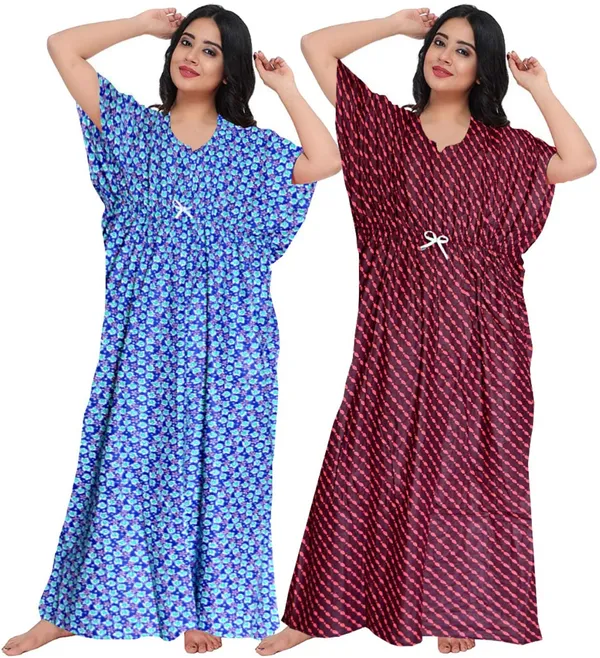 Pack_of_2_Pure_Cotton_Printed_Nighty_For_Women_|_Blue_&_Maroon