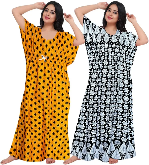 Pack_of_2_Pure_Cotton_Printed_Nighty_For_Women_|_Yellow_&_Black
