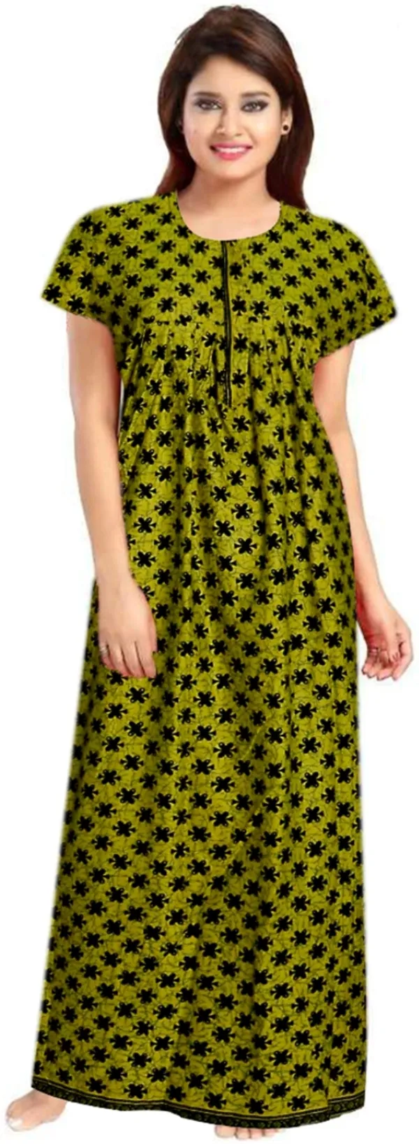 Pack_of_2_Pure_Cotton_Floral_Long_Nighty_For_Women_|_Red_&_Green