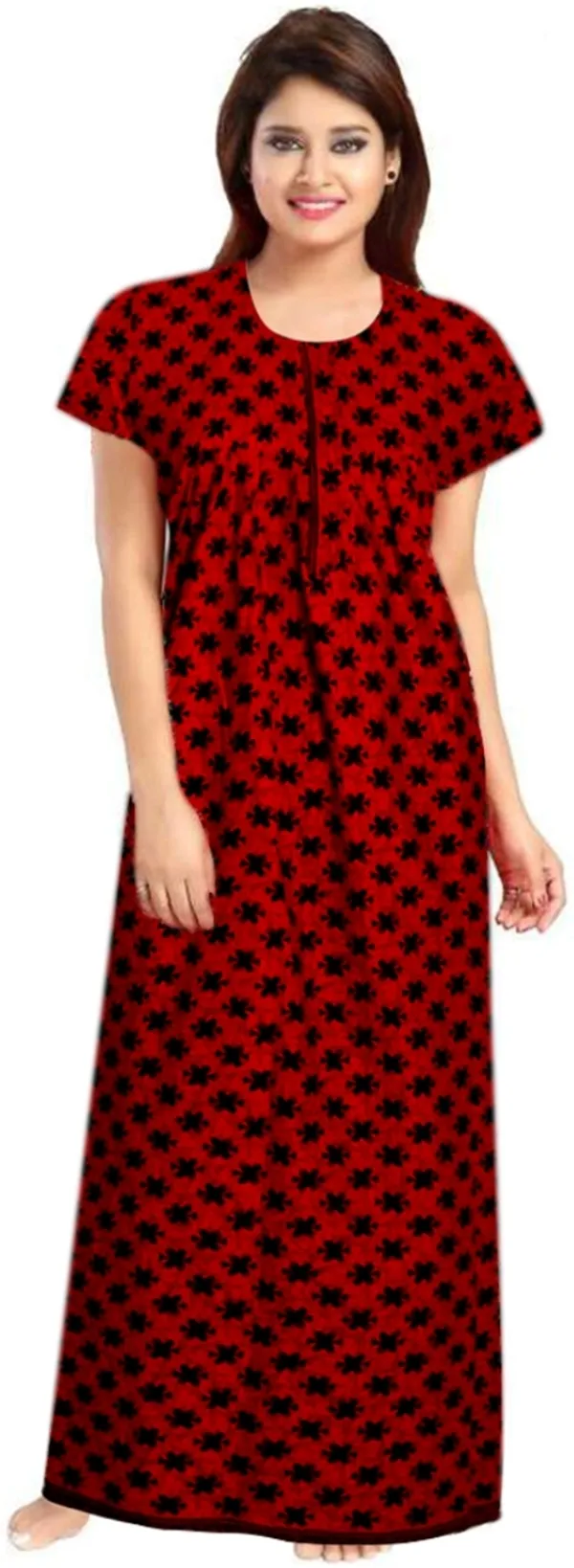 Pack_of_2_Pure_Cotton_Floral_Long_Nighty_For_Women_|_Red_&_Green