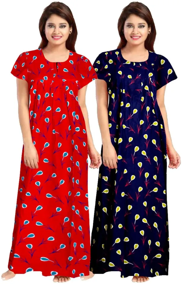 Pack_of_2_Pure_Cotton_Printed_Nighty_For_Women_|_Red_&_Blue