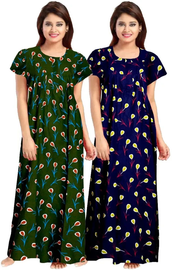 Pack_of_2_Pure_Cotton_Printed_Nighty_For_Women_|_Green_&_Blue