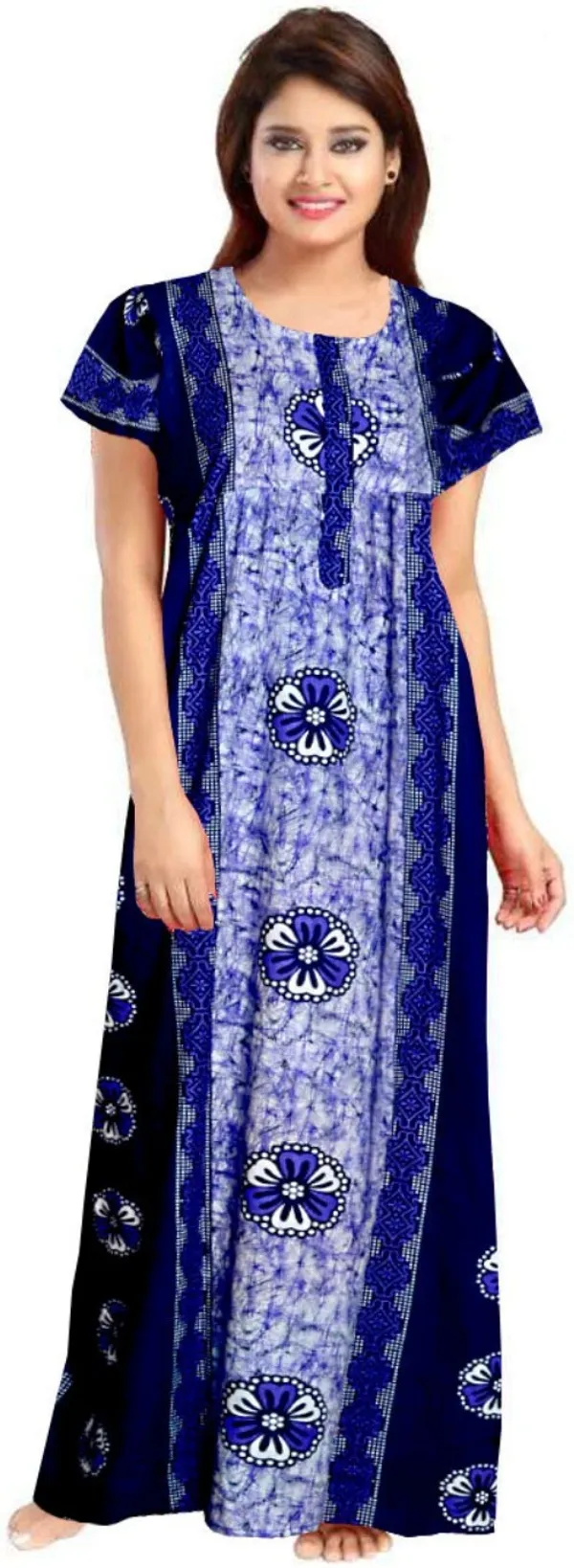 Pack_of_2_Pure_Cotton_Floral_Long_Nighty_For_Women_|_Green_&_Blue