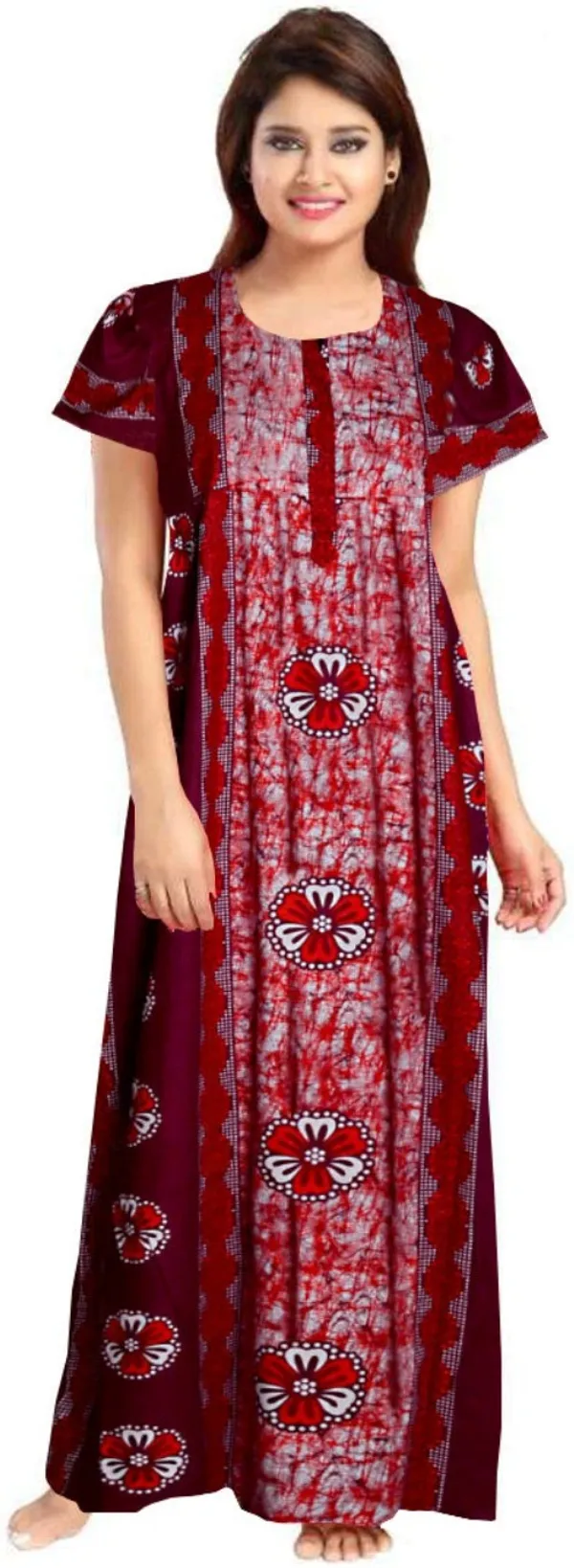 Pack_of_2_Pure_Cotton_Floral_Long_Nighty_For_Women_|_Maroon_&_Black