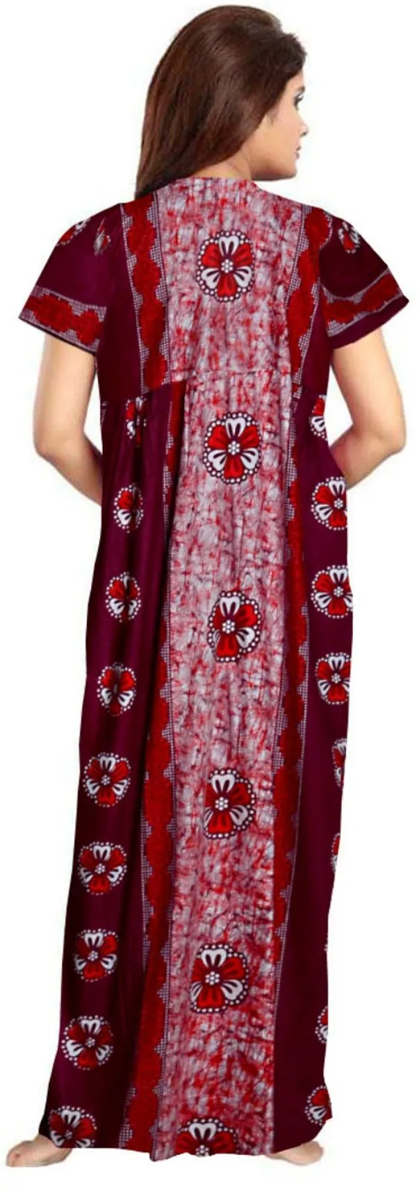 Pack_of_2_Pure_Cotton_Floral_Long_Nighty_For_Women_|_Maroon_&_Black
