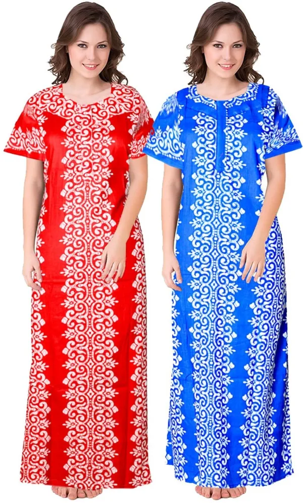 Pack_of_2_Pure_Cotton_Printed_Nighty_For_Women_|_Red_&_Blue