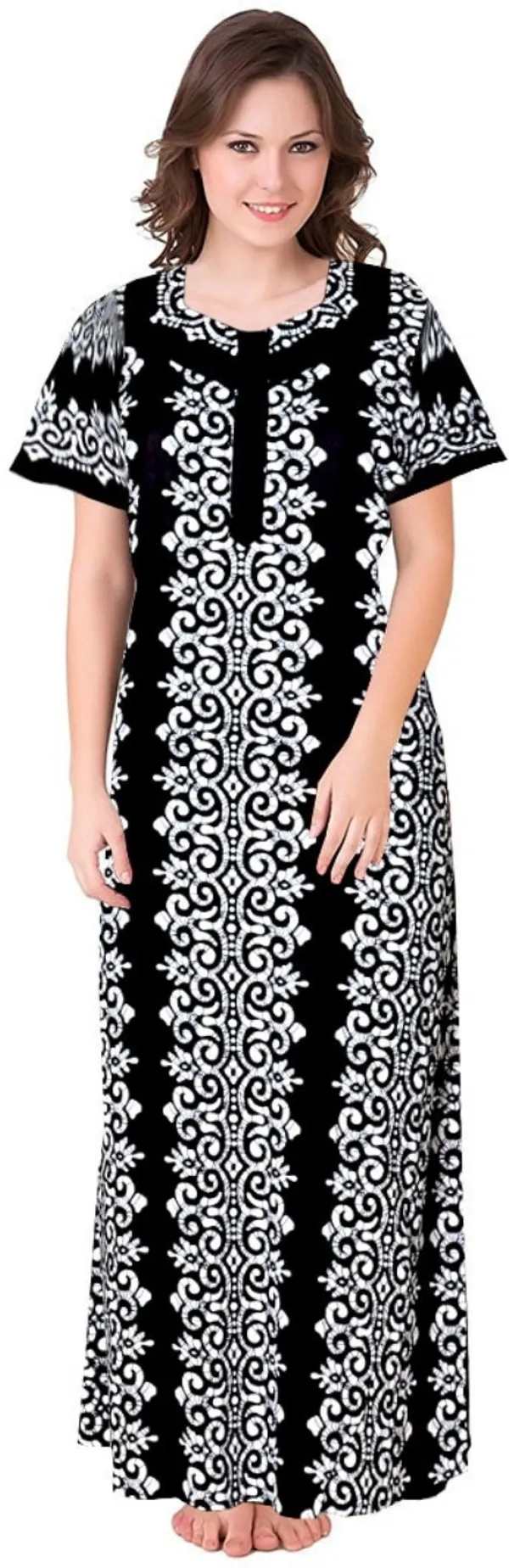 Pack_of_2_Pure_Cotton_Printed_Nighty_For_Women_|_Black_&_Maroon