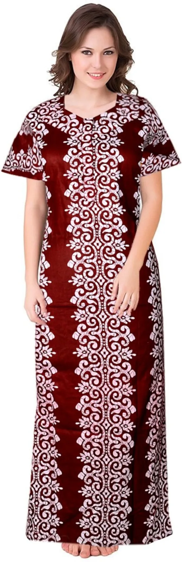 Pack_of_2_Pure_Cotton_Printed_Nighty_For_Women_|_Black_&_Maroon