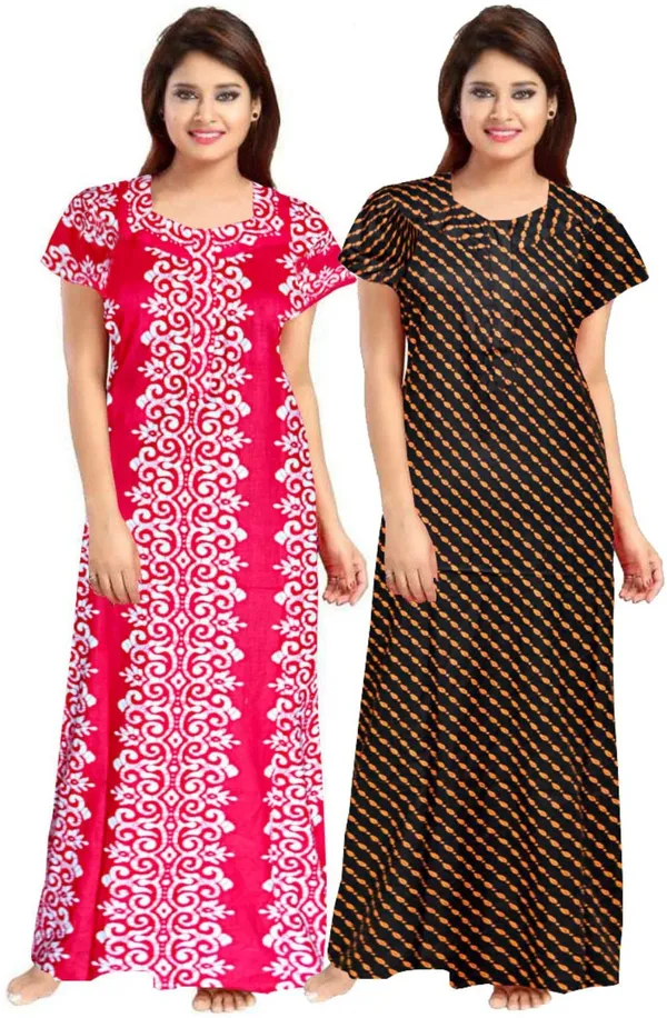 Pack_of_2_Pure_Cotton_Printed_Nighty_For_Women_|_Pink_&_Orange