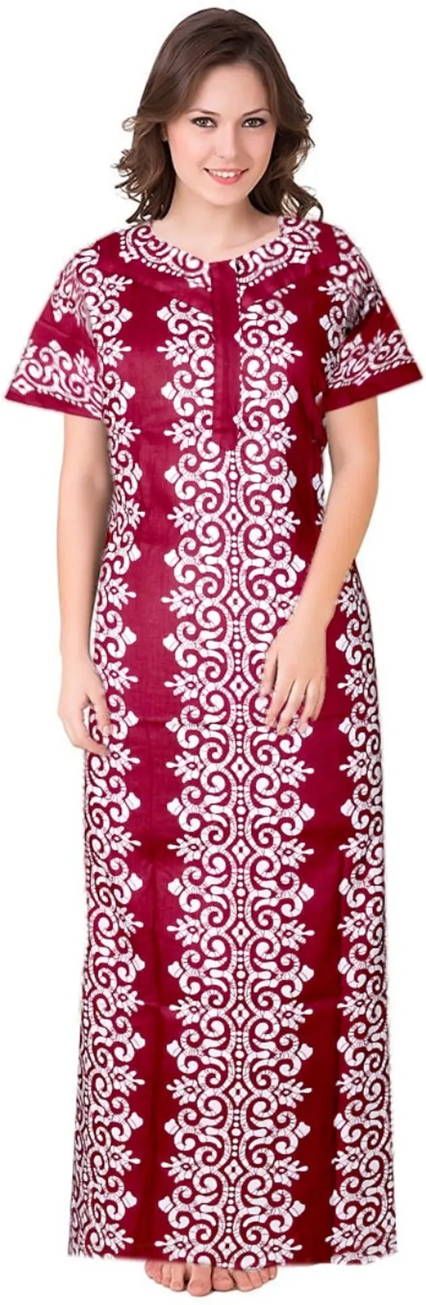 Pack_of_2_Pure_Cotton_Printed_Nighty_For_Women_|_Blue_&_Maroon