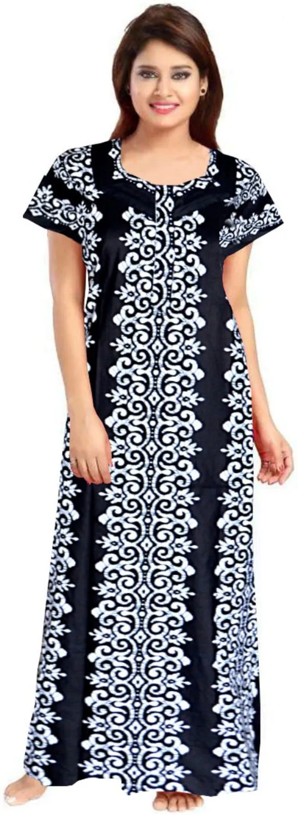 Pack_of_2_Pure_Cotton_Printed_Nighty_For_Women_|_Black_&_Maroon