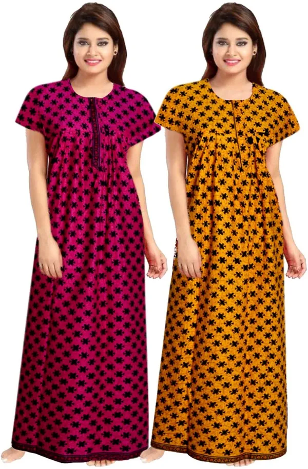 Pack_of_2_Pure_Cotton_Printed_Nighty_For_Women_|_Pink_&_Yellow