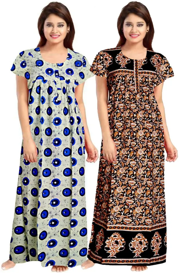 Pack_of_2_Pure_Cotton_Printed_Nighty_For_Women_|_Blue_&_Black