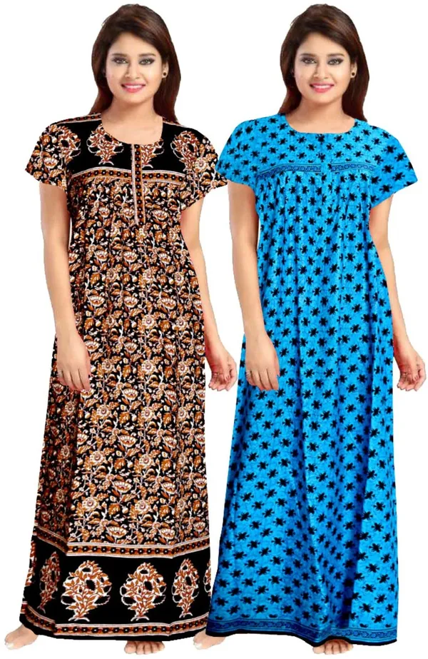 Pack_of_2_Pure_Cotton_Printed_Nighty_For_Women_|_Black_&_Blue