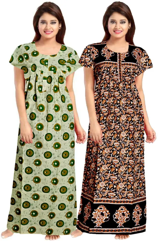 Pack_of_2_Pure_Cotton_Printed_Nighty_For_Women_|_Green_&_Black