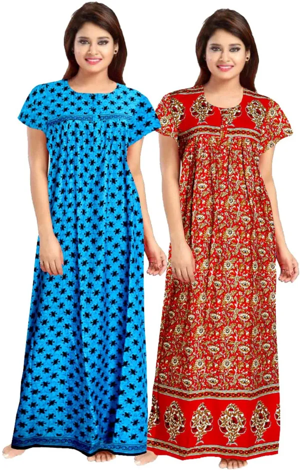 Pack_of_2_Pure_Cotton_Printed_Nighty_For_Women_|_Blue_&_Red