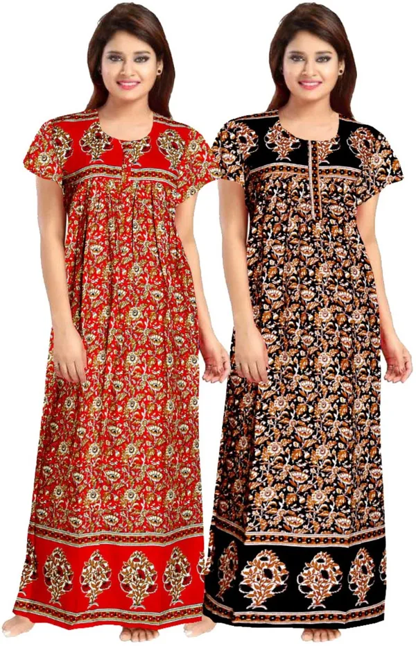 Pack_of_2_Pure_Cotton_Printed_Nighty_For_Women_|_Red_&_Black