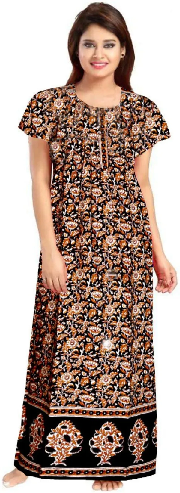 Pack_of_2_Pure_Cotton_Printed_Nighty_For_Women_|_Brown_&_Yellow