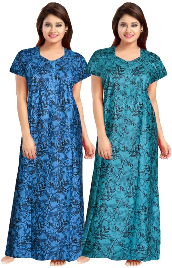 Pack_of_2_Pure_Cotton_Printed_Nighty_For_Women_|_Blue_&_Green