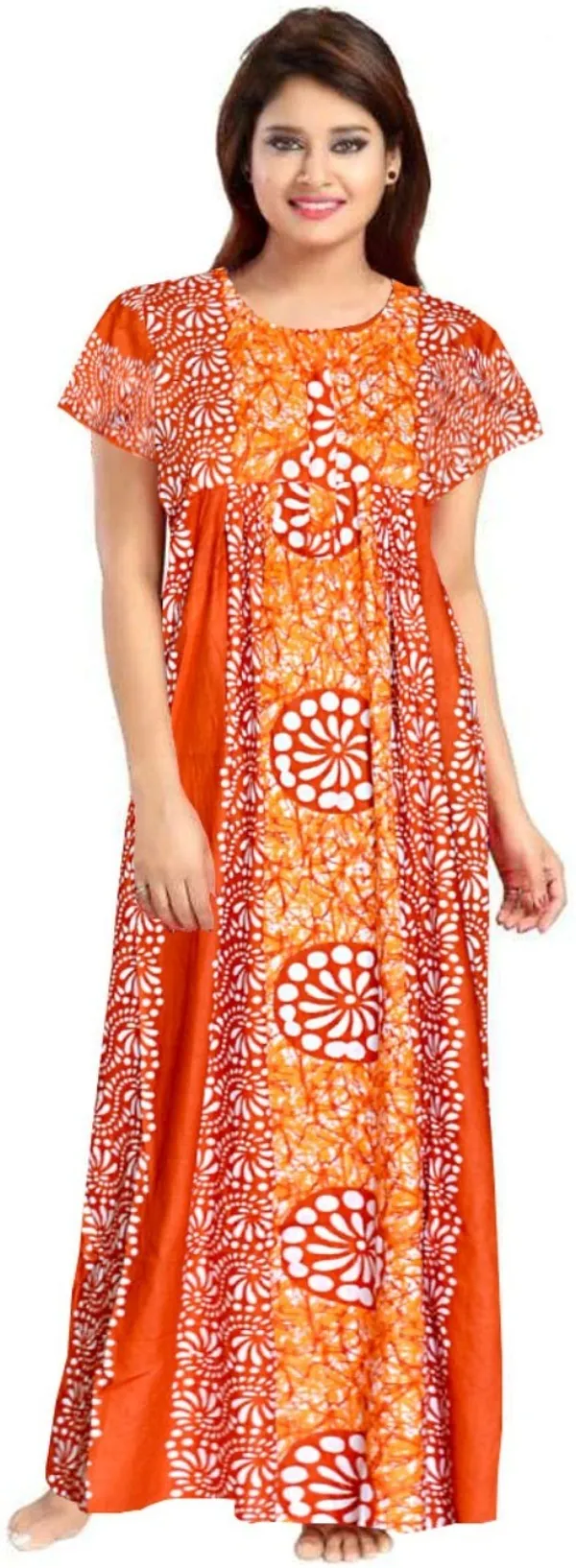 Pack_of_2_Pure_Cotton_Printed_Nighty_For_Women_|_Orange_&_Blue