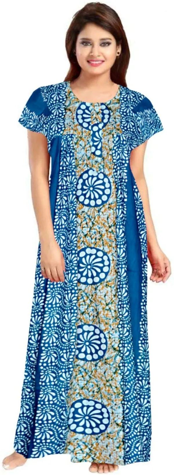 Pack_of_2_Pure_Cotton_Printed_Nighty_For_Women_|_Orange_&_Blue