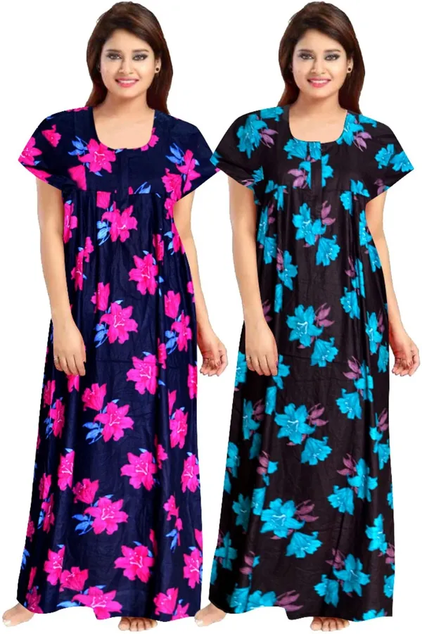 Pack_of_2_Pure_Cotton_Printed_Nighty_For_Women_|_Pink_&_Blue
