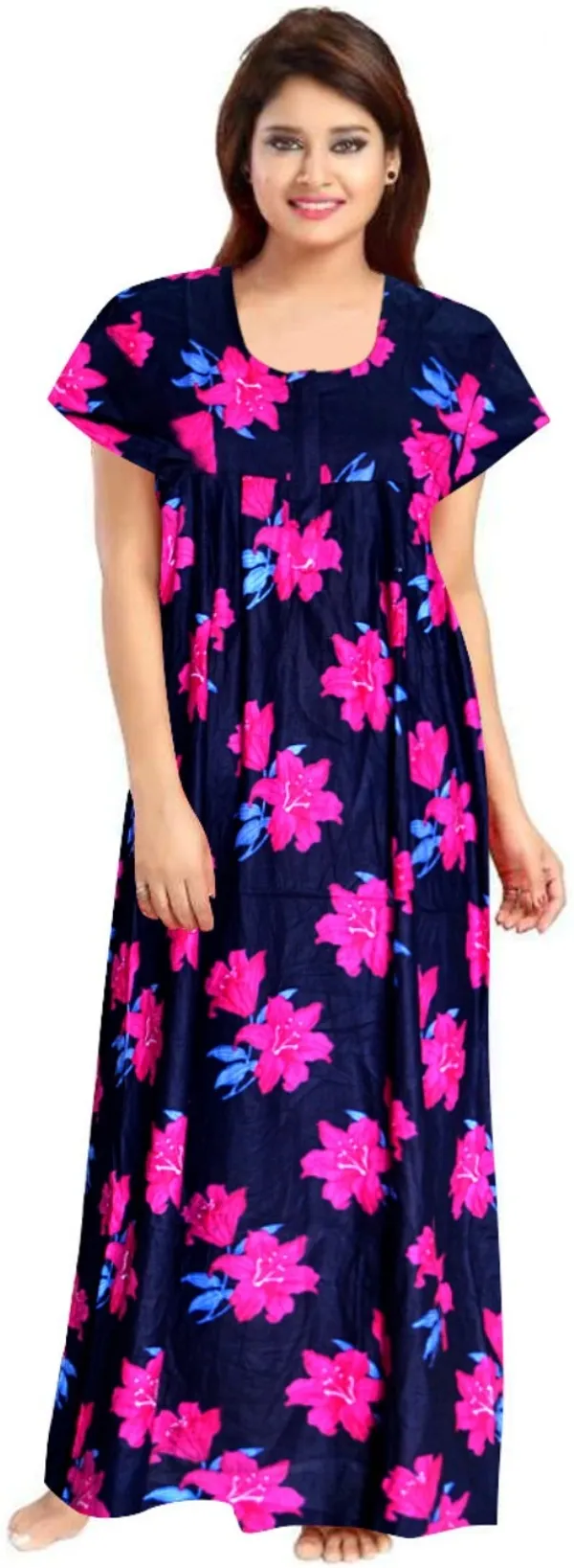 Pack_of_2_Pure_Cotton_Printed_Nighty_For_Women_|_Pink_&_Blue