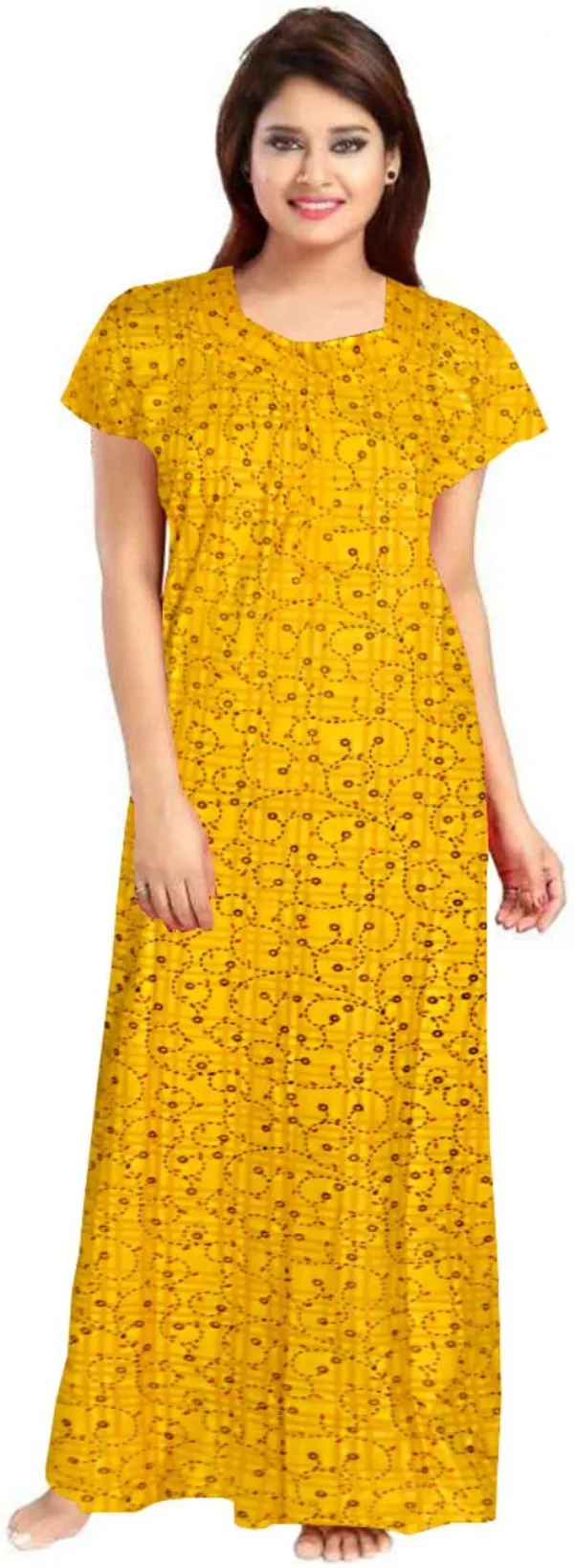 Pack_of_2_Pure_Cotton_Printed_Nighty_For_Women_|_Yellow_&_Brown