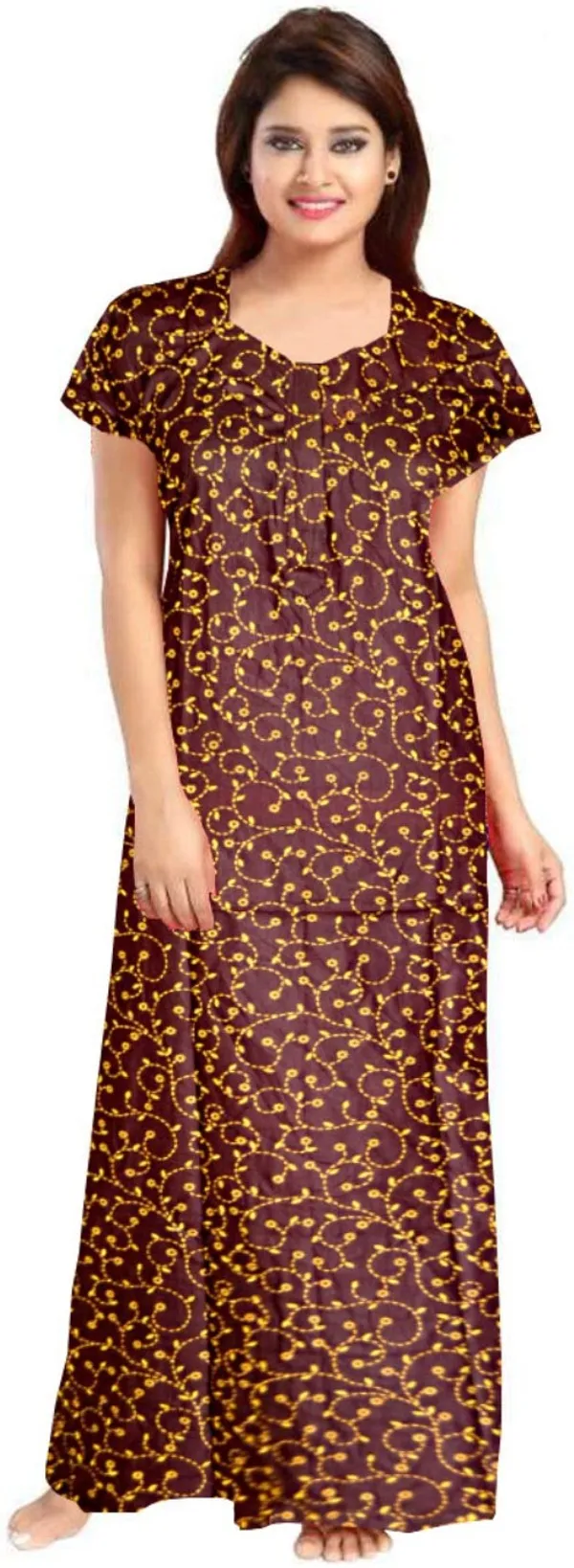 Pack_of_2_Pure_Cotton_Printed_Nighty_For_Women_|_Yellow_&_Brown