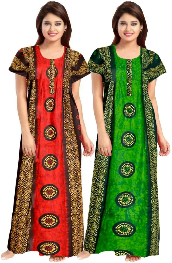 Pack_of_2_Pure_Cotton_Printed_Nighty_For_Women_|_Red_&_Green