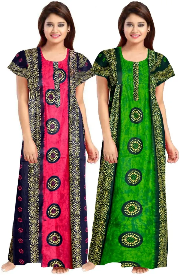 Pack_of_2_Pure_Cotton_Printed_Nighty_For_Women_|_Pink_&_Green
