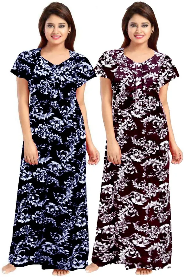 Pack_of_2_Pure_Cotton_Printed_Nighty_For_Women_|_Blue_&_Maroon