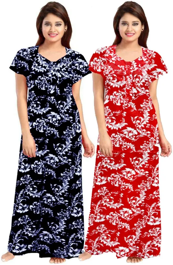 Pack_of_2_Pure_Cotton_Printed_Nighty_For_Women_|_Blue_&_Red