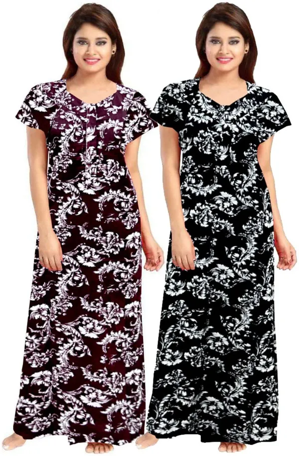 Pack_of_2_Pure_Cotton_Printed_Nighty_For_Women_|_Maroon_&_Black