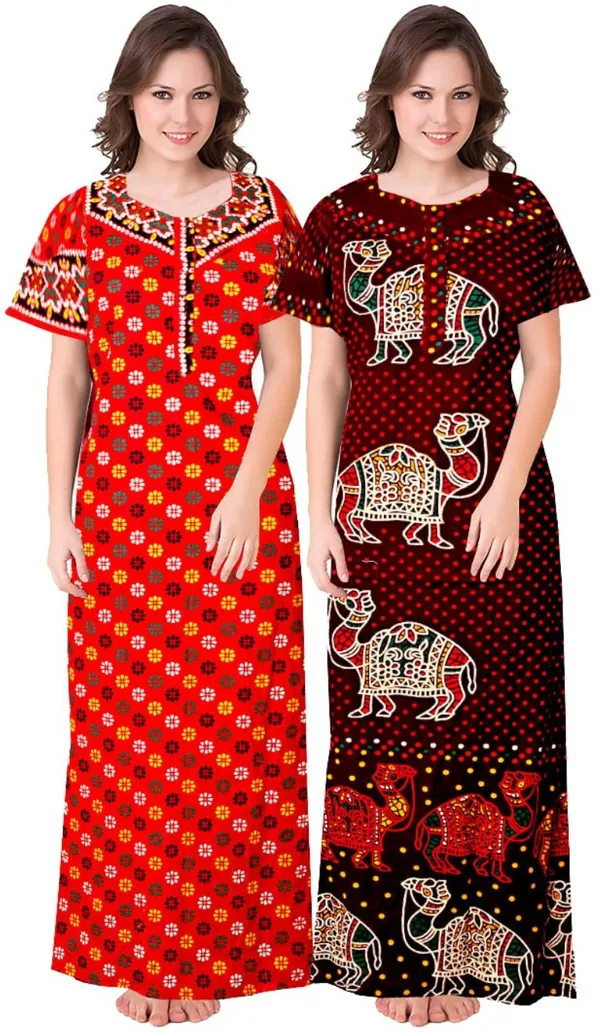 Pack_of_2_Pure_Cotton_Printed_Nighty_For_Women_|_Red_&_Maroon