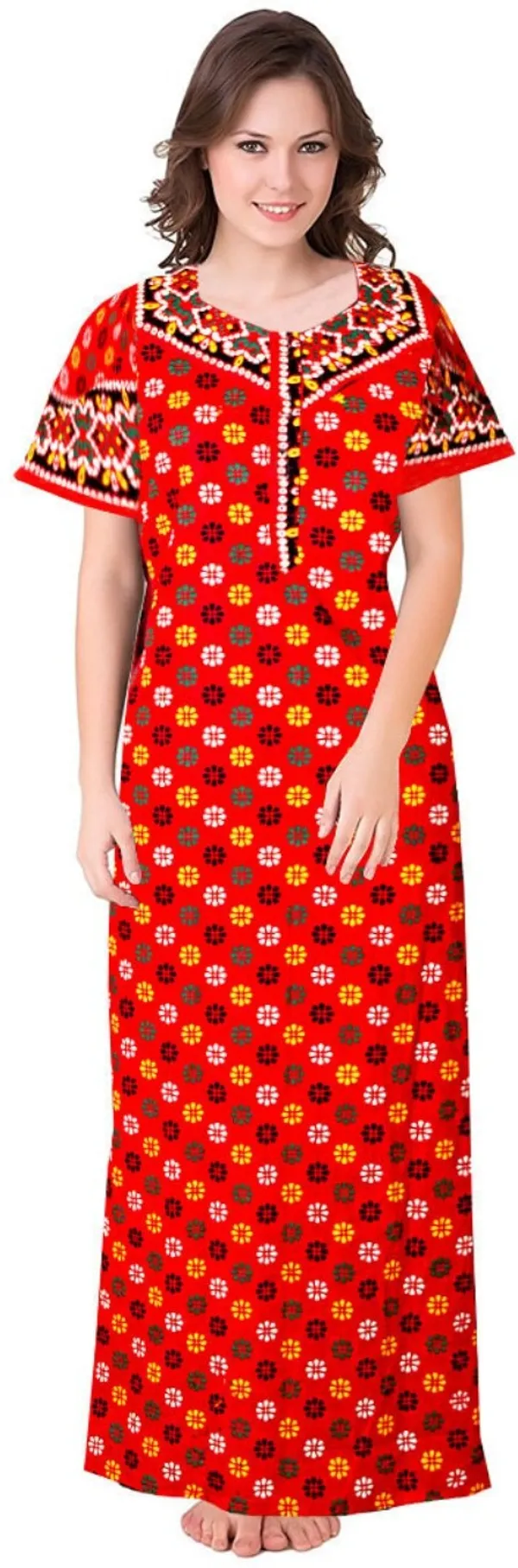 Pack_of_2_Pure_Cotton_Printed_Nighty_For_Women_|_Red_&_Maroon