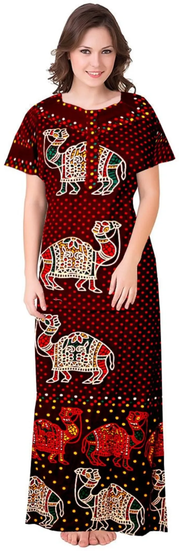 Pack_of_2_Pure_Cotton_Printed_Nighty_For_Women_|_Red_&_Maroon