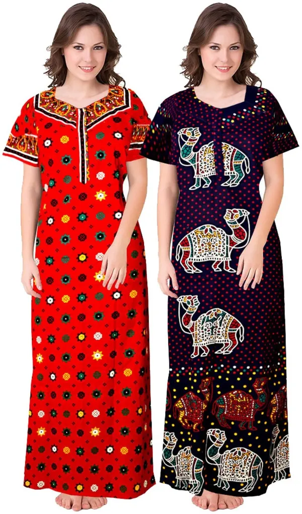 Pack_of_2_Pure_Cotton_Printed_Nighty_For_Women_|_Red_&_Blue