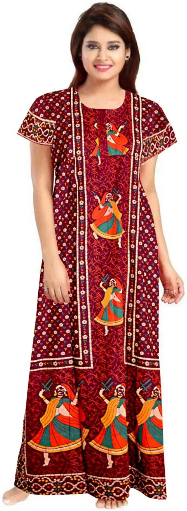 Pack_of_2_Pure_Cotton_Printed_Nighty_For_Women_|_Blue_&_Maroon