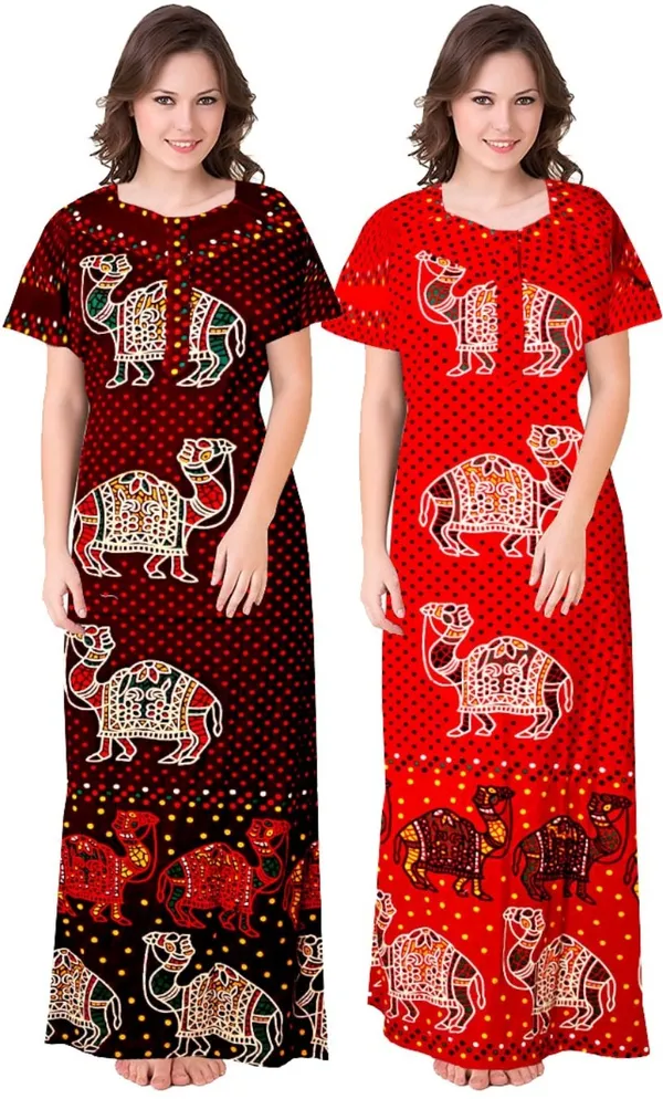 Pack_of_2_Pure_Cotton_Printed_Nighty_For_Women_|_Maroon_&_Red