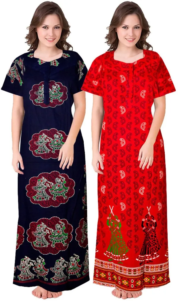 Pack_of_2_Pure_Cotton_Printed_Nighty_For_Women_|_Blue_&_Red