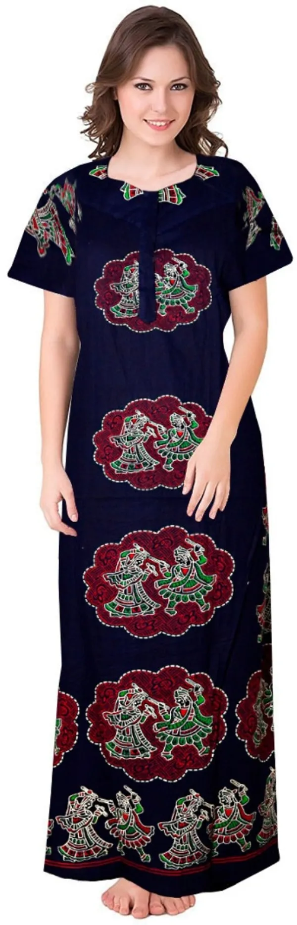 Pack_of_2_Pure_Cotton_Printed_Nighty_For_Women_|_Blue_&_Red