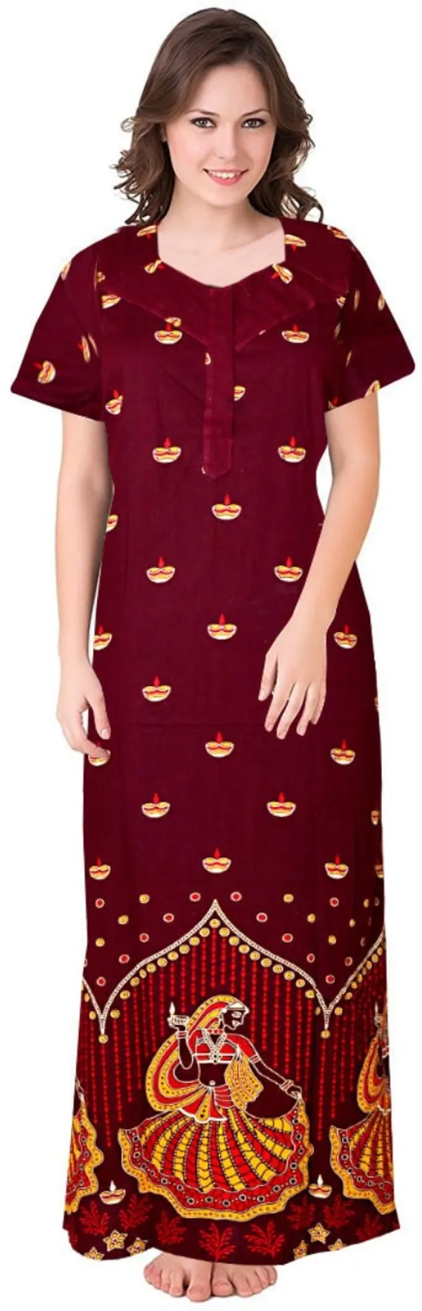 Pack_of_2_Pure_Cotton_Printed_Nighty_For_Women_|_Red_&_Maroon