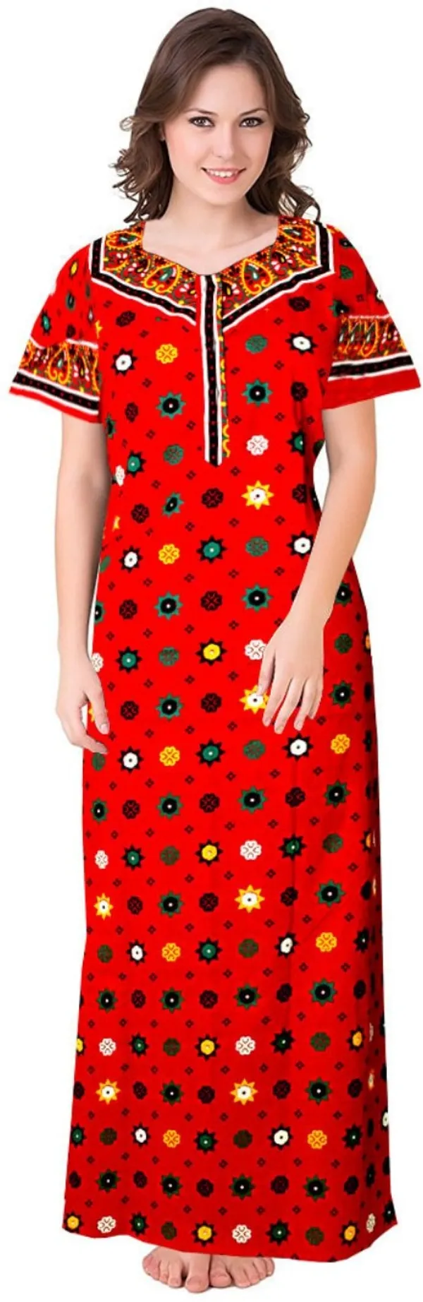Pack_of_2_Pure_Cotton_Printed_Nighty_For_Women_|_Red_&_Maroon