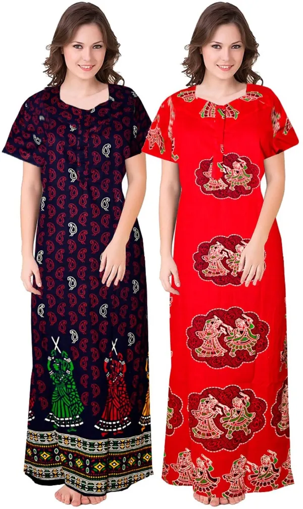 Pack_of_2_Pure_Cotton_Printed_Nighty_For_Women_|_Blue_&_Red