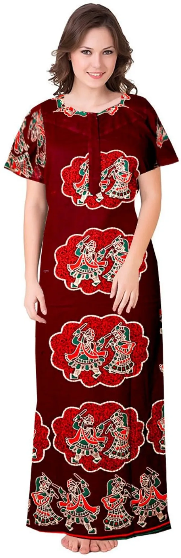 Pack_of_2_Pure_Cotton_Printed_Nighty_For_Women_|_Blue_&_Maroon
