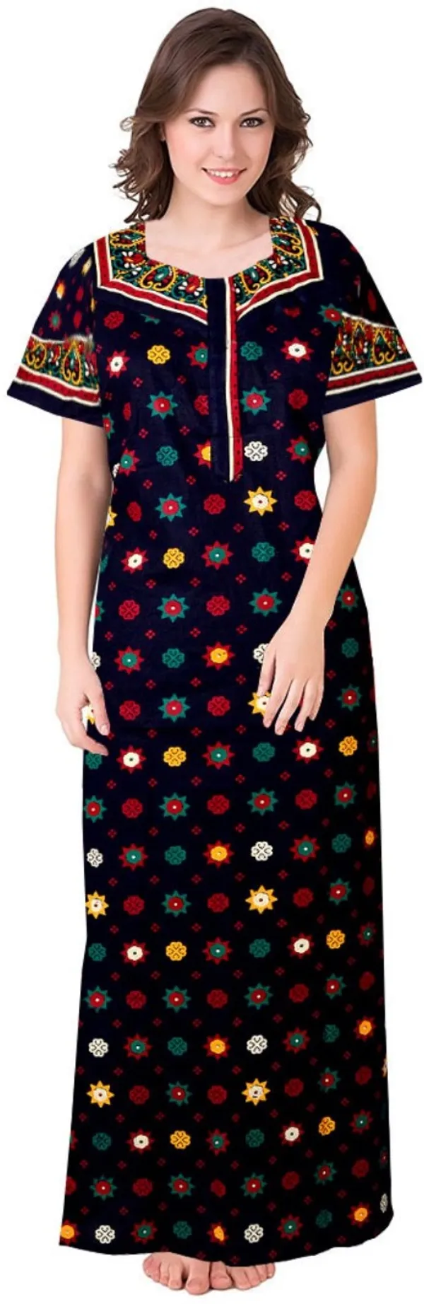 Pack_of_2_Pure_Cotton_Printed_Nighty_For_Women_|_Blue_&_Maroon
