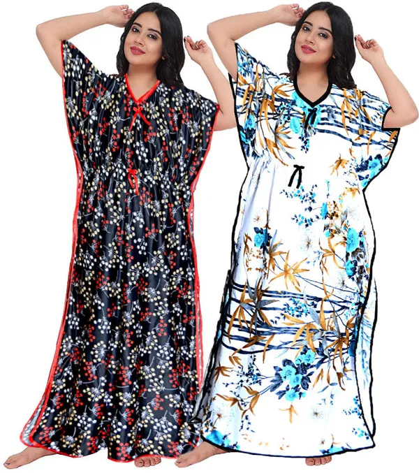 Pack_of_2_Satin_Printed_Kaftan_Nighty_For_Women_|_White