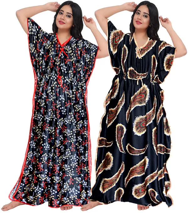 Pack_of_2_Satin_Printed_Long_Kaftan_Nighty_For_Women_|_Black